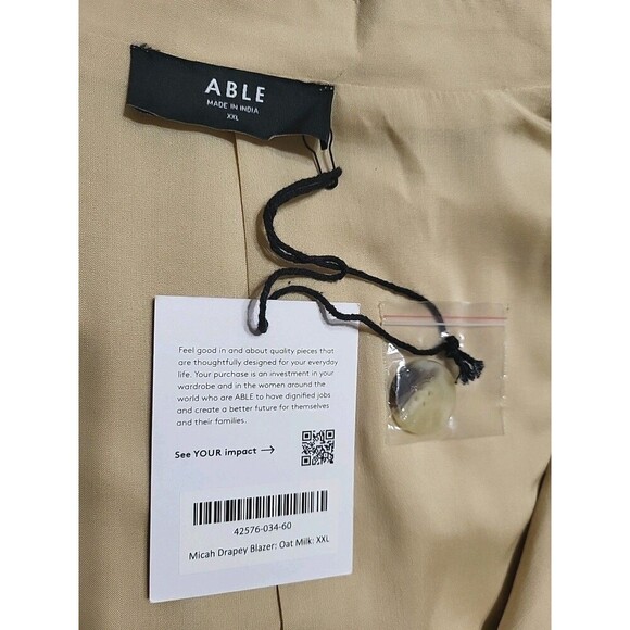 ABLE Micah Drapey Blazer in Oat Milk - Size XXL Lightweight Boyfriend - New $158 - Picture 3 of 10